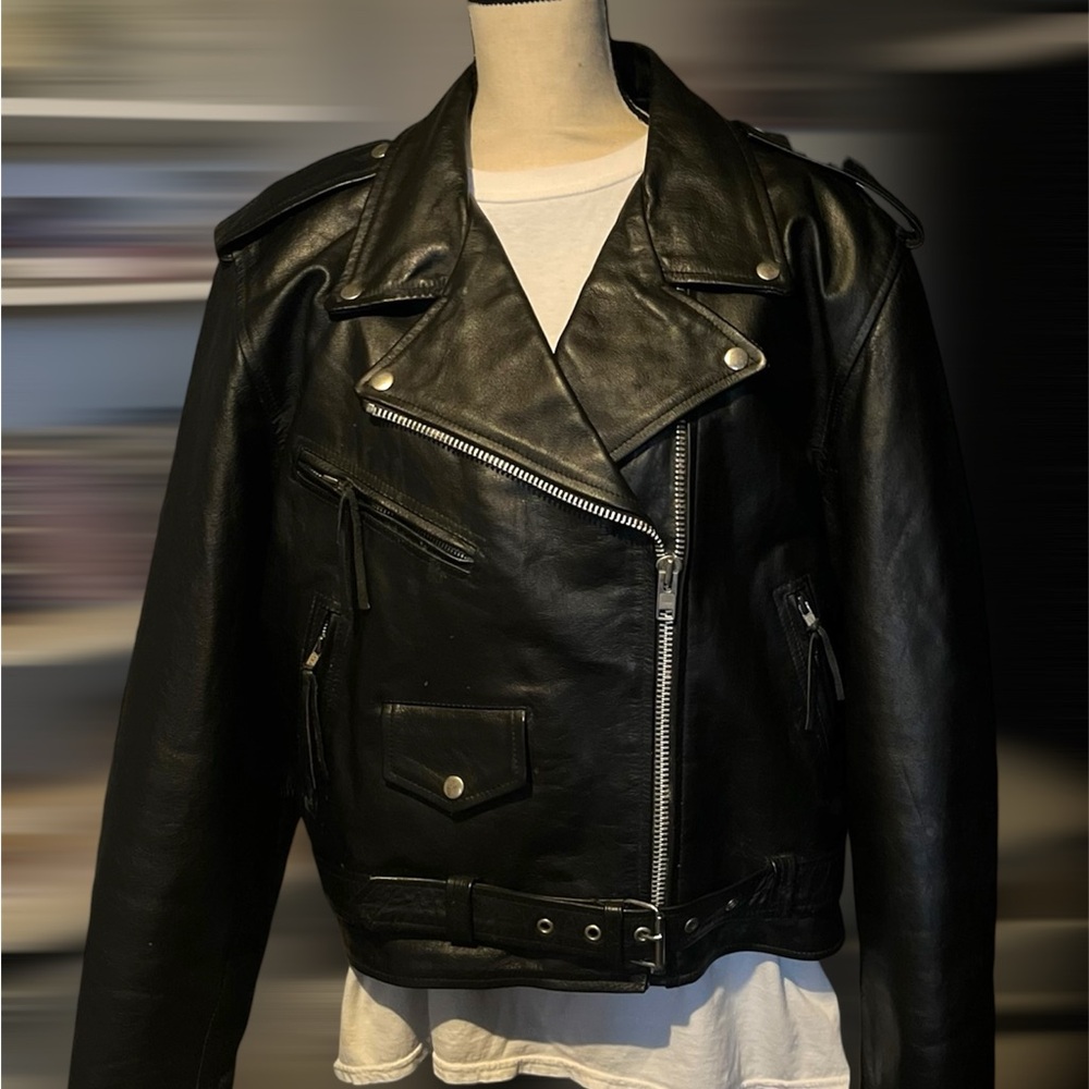 Xelement Black Classic Insulated Leather Motorcycle Biker Jacket Men XL